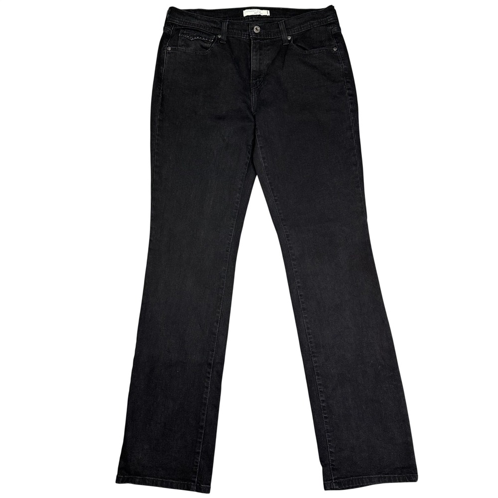 Levis 505 Straight Leg Jeans Black Denim Mid Rise Stretch Pants Womens 10 L/32